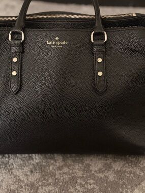 kate spade Black Pebbled Leather Tote with Gold Accents